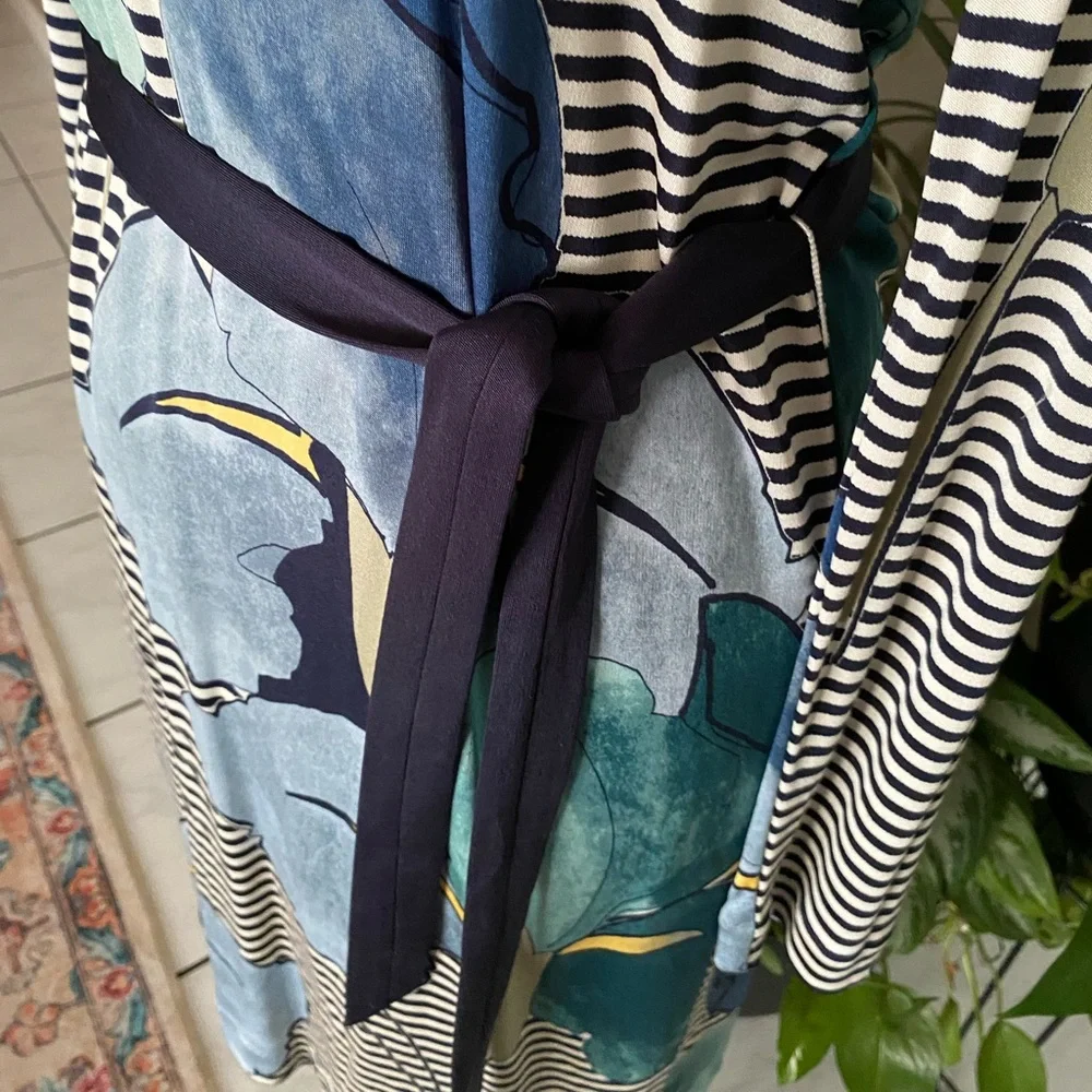 Tory Burch Silk LKNW Dress Long Sleeve Striped Floral Print Large Belted